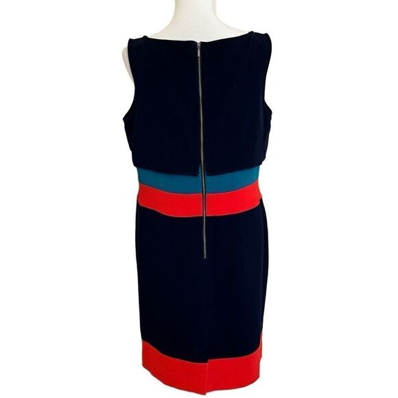Rickie Freeman Teri Jon Sheath Dress Navy Blue Red Teal Colorblock NEW Size 12 - Picture 2 of 5